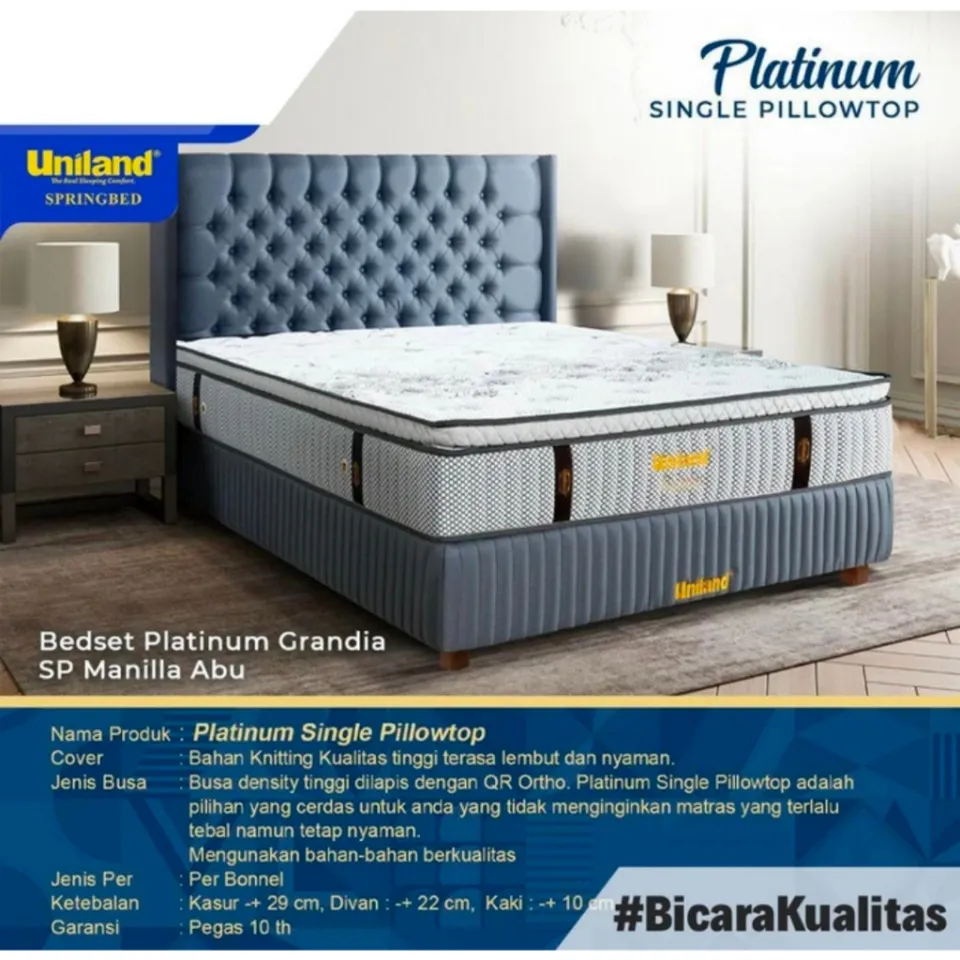 Bed Set Springbed Uniland Platinum single Pillowtop Lazada Indonesia