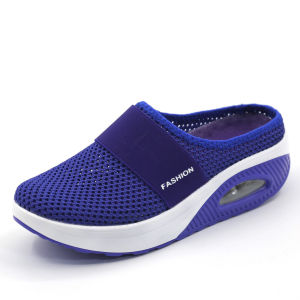 [Free Shipping] Plus-Size Slip-On Sandals With No Heel Featuring A Thick Sole Air Cushion And Breathable Mesh Design For Women