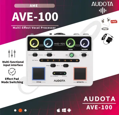 Audota AVE-100 Vocal Multi-Effects ProcessorPitch Correction Harmony Reverb and Echo Vocal Pedal