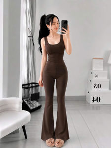 Set áo sát nách cổ u kèm quần dài ống loe KVYBODY S84 chất thun cotton borip lụa dày mịn co giãn