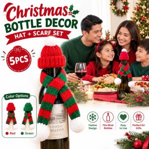5Sets Christmas Wine Bottle Hat Scarf Set Cute Xmas Bottle Decoration Christmas Table Decor for Party Dinner Home Holiday Gift