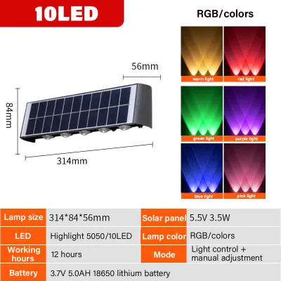 10LED Solar Wall Lamp Outdoor Waterproof Garden Lights Balcony Decorative Up And Down Luminous Stairs Light Warm Garden Fence Patio Light For Yard