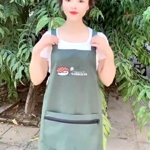 Waterproof Apron With Zipper Pocket Kitchen Cooking Apron For Home Kitchen And Coffee Shop Work