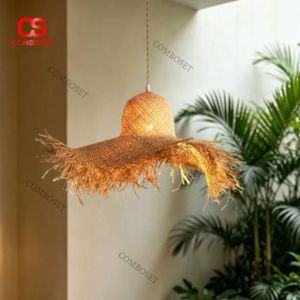 Đèn Thả Mây Tre Tua Rua Dáng Nón Phong Cách Boho Ấm Áp