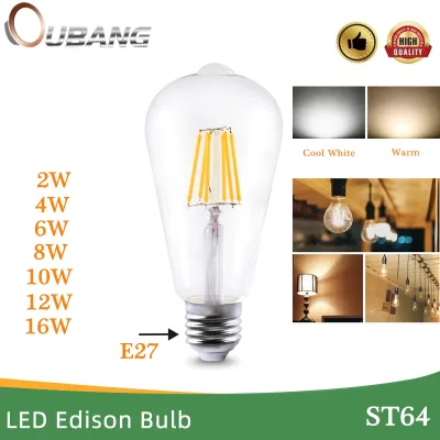ST64 LED Edison bulb retro filament cold white or warm light bulb 220V E27 Edison LED retro ampoule lighting Edison E27 transparent glass bulb energy-saving safety bulb