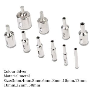 10pcs/Set Diamond Coated Drill Bits Kit Hole Saw Set 3-50mm For Ceramic Tile Glass Marble With Box