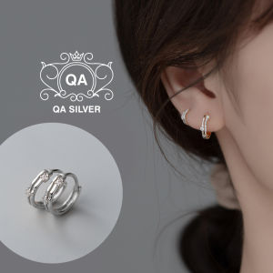 Khuyên tai bạc 925 tròn mặt đính đá bông nam nữ layer S925 HOOP QA SILVER Earrings EA260502
