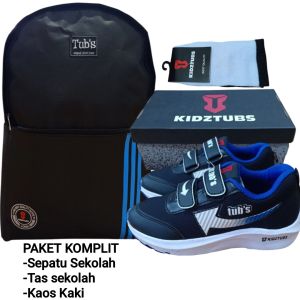 KIDZTUBS Sepatu Sekolah Anak Paket Komplit Sepatu Sekolah + Tas Sekolah + Kaos Kaki Size 28 29 30 31 32 33 34 35 36 37 TUBS1008022025