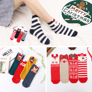 4 Pairs Cartoon Socks Red Socks Women Men Winter Animal Socks Elk Snowman Santa Claus Candy Bar Funny New Year Christmas Socks