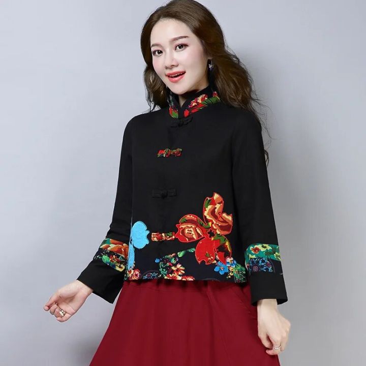 【Stylish】 Chinese Style Jacket Women Ethnic Cotton Linen Printing Short ...