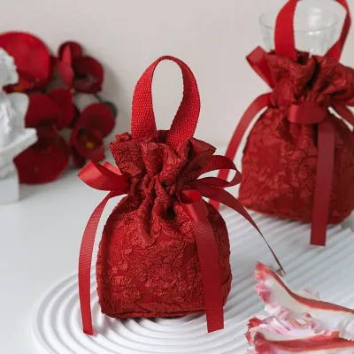 Wedding Favor Drawstring Bag Canvas Floral Gift Bag