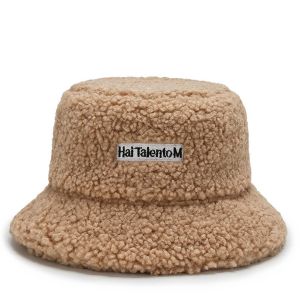 GENENIC Casual Simple Temperament Retro Autumn And Winter Unique Women Bucket Hat Fashion Design Lamb Wool Fisherman Hat Korean Style Hat