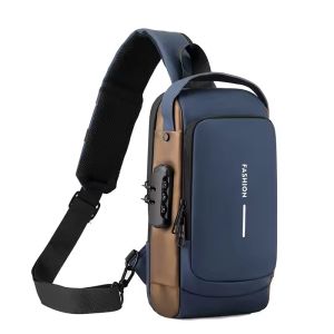 Tas Selempang Dada Pria Anti Maling USB Port Polyester Tahan Air Kapasitas Luas JOFTS207