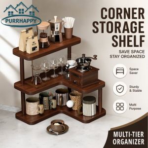 Purrhappy Multi Tier Desktop Corner Shelf Bamboo Cup Holder Storage Organizer Coffee Tea Mugs Small Home Kitchen Office Use