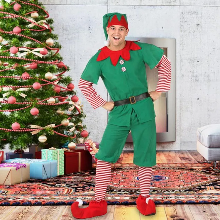 Male Cute Elf Costumes Christmas Elf Costume Set Holiday Christmas