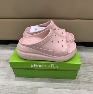 Giày dép crocs chuẩn xịn chống hôi chân nhựa tế bào êm mềm siêu bền đi mưa lội nước đi biển quai ngang đế xuồng crush slide ver2 cao 6cm cho nữ màu hồng