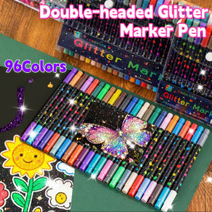 96 Colors Dual Tip Glitter Acrylic Markers Metallic Paint Marker Pens DIY Crafts Birthday Cards