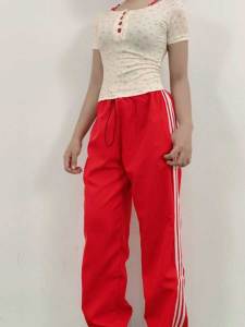 ชุดเซ็ตแฟชั่น เสื้อแขนสั้นลายจุด + กางเกงเอวสูงทรงตรง