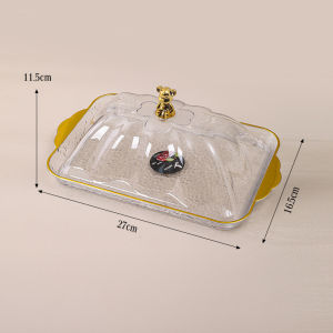 Paus Biru - Dekorasi Nampan Tray Mewah/Nampan Dengan Pegangan Handle Gold/Snack Fruit Tray