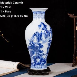 37CM Đồ trang trí bình gốm trang trí nhà đồ nội thất tủ TV phòng khách trang trí tủ với đế gỗ