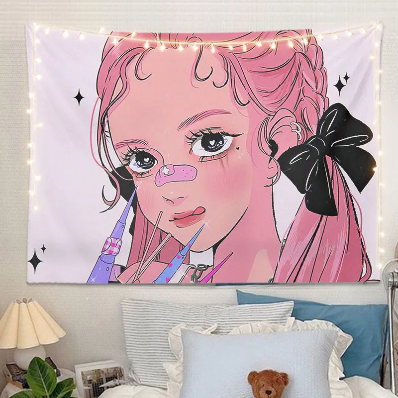 Ins Girl Heart Wall Tapestry Cute Personality Beauty Illustration