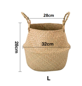 *Free Base* Handmade Bamboo Storage Baskets Foldable Laundry Straw Patchwork Wicker Rattan Seagrass Belly Garden Flower Pot Planter Plants