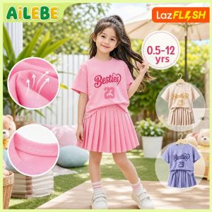【Local Stock】 Local Stock❤️Girls School Style Skirt Set 2-Piece Outfit with T-shirt and Pleated Skirt. Breathable soft and sweat-wicking fabric not stuffy