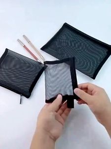 S/M/L 3Pcs Black Mesh Cosmetic Bags/Portable Travel Storage Pouch / Cosmetic Pencil Organizer Bag