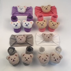 2ชิ้นผ้าคาดศีรษะเด็กผู้หญิงและชุดถุงเท้าการ์ตูนทารกแรกเกิดประดับผมเด็กวัยหัดเดินพื้นถุงเท้าถุงเท้าเดินเล่น