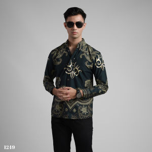DGM Kemeja Batik Pria Lengan Panjang Hijau Motif Akar | Kemeja Batik Pria Premium 1249