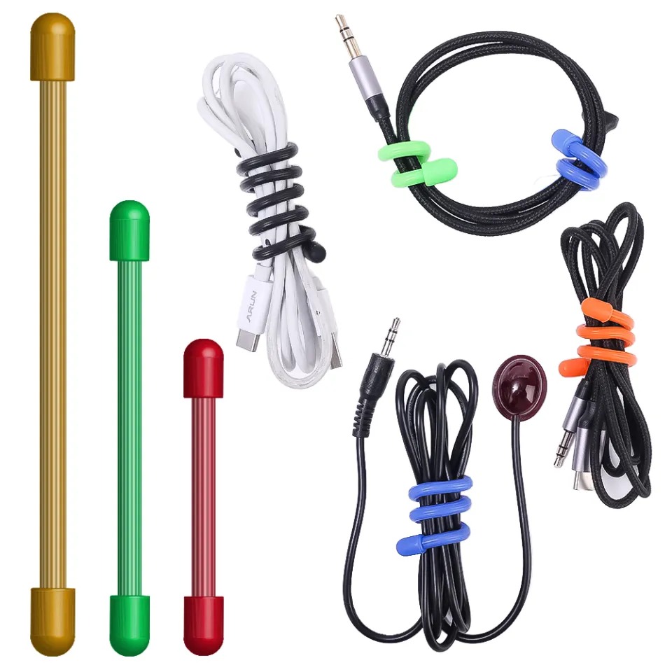 10-Pack Silicone Cable Organizer Straps - Reusable, Elastic Cord Ties For Charging Cables, Wire Management