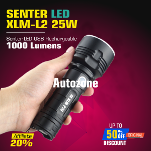 TaffLED Senter LED USB Rechargeable XLM-L2 25W 1000 Lumens - XLML2