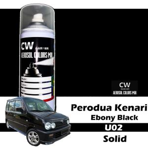 Perodua Kenari U02 Ebony Black Touch Up Paint Aikka CW Cat Aerosol Spray 370ml Kenari Hitam Metallic Lama 补漆 黑色