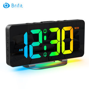 Brifit Colorful Digital Alarm Clock Desktop Clock for Bedroom 7 Inch Digital Clock with 10 Bottom Mood Lights 11 Font Colors 2 Alarm Clocks Snooze Function USB/Type C Charger Adjustable Brightness and Volume Suitable for Kids Teenagers