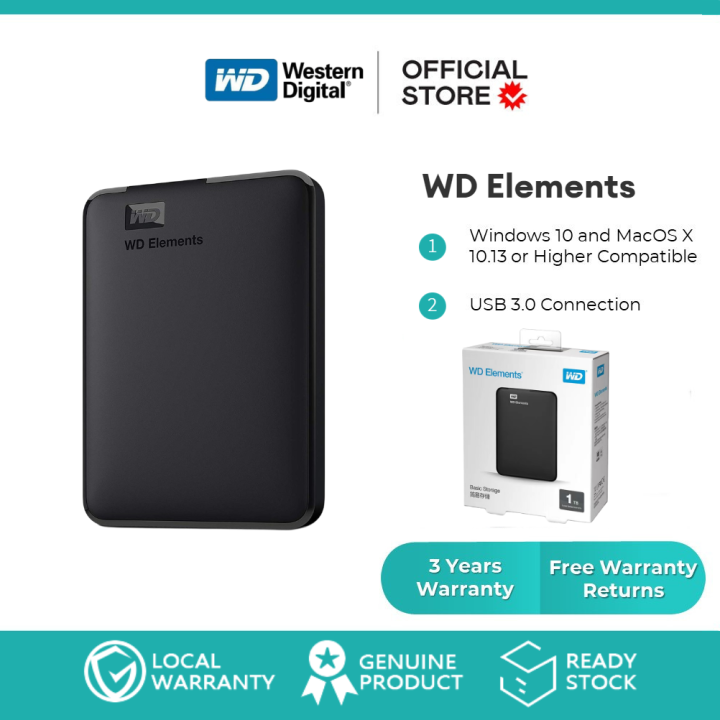 WD Elements Portable 1TB 2TB External Hard Disk USB 3.0 External HDD
