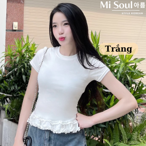 Áo Thun Nữ Gấu Bèo MiSoul Áo Cổ Tròn Cộc Tay Viền Bèo Thun Cotton Mịn Mát BigSize 435
