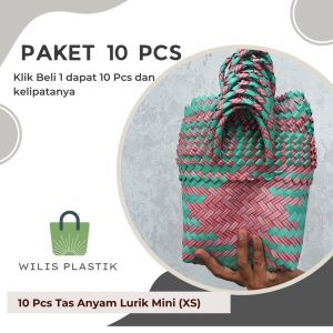 PAKET MURAH 10 PCS Tas Anyaman Plastik Hampers Lurik Mini (XS) Tas Souvenir Keranjang Jinjing Tas Wanita Parcel Hantaran Belanja Pasar