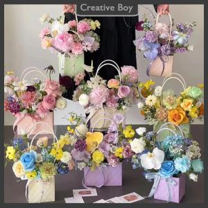 [Creative] Portable Flower Packaging Box Wedding Decoration Gift Bag Handbag Valentines Day Birthday Party Decor DIY Bouquet Packaging