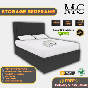 Mattress Concept Timber Storage Bedframe Pet Friendly Fabric/FauxLeather/Fabric All Size Available