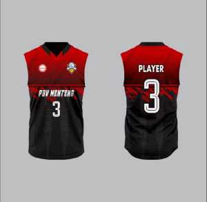 Jersey voli / volly pria wanita full printing gradasi merah hitam free nama nomor dan logo