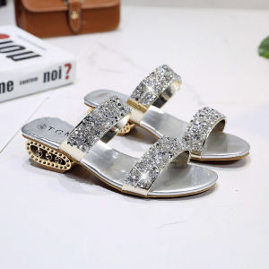 New Women Summer Korean Fashion Slip On Sandals With Heel Sequins Comfort Casual Flat Sandals For Women On Sale