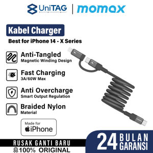 Kabel Data Fast Charging iPhone 16 15 14 Pro Samsung MOMAX Mag.link 2in1 Lightning USB Type C MFI