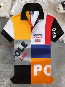 Jeans Fritz Multicolor Block Polo Zone Printed Polo Shirt For Men Short Sleeve Regular Fit Breathable Casual Summer Top COD Fast Delivery