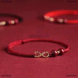 [COD] WEICHENG Fashion Simple Lucky Bracelets For Women Men Handmade Braided Infinity Symbol Couple Bracelets Cinnabar Bead Bracelet Gifts