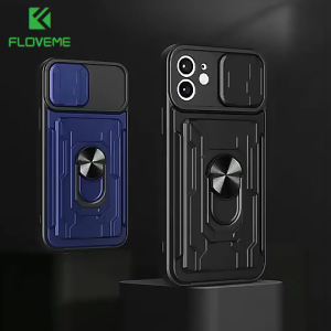 FLOVEME Armor Shockproof Phone Case For Samsung Galaxy S21 S20 Plus S20 UltraA72 A22 M32 A12 M12 A50S A30S Magnetic Ring Slide Lens Card Slot Back Cover
