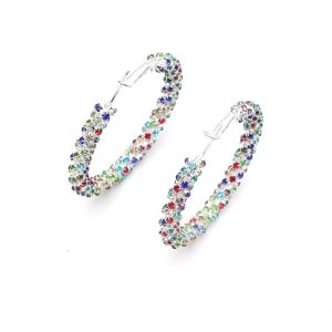 Fashion Simple Niche Design Colorful Diamond Circle Earrings Exaggerated Loop Earrings Diamond Hoop Earrings Women Jewellery
