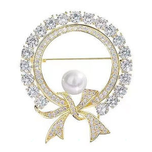 [haoh] Round White Cute Bowknot Brooches For Women Fashion Creative Luxury Alloy Anti-glare Lapel Clothes Fixed Pins
