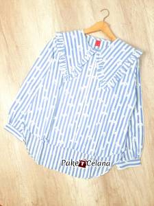 Kemeja wanita motif atasan salur kerah collar terbaru bahan katun ukuran jumbo
