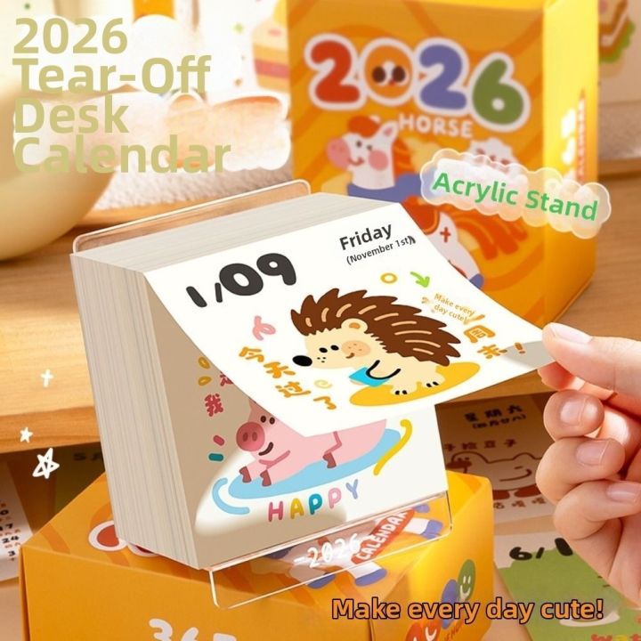 OKKFINE รูปม้า ปฏิทินปี 2026 พร้อมที่ยึด การ์ตูน ปฏิทินวางแผน ใหม่ ฉีก ...