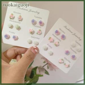 tuokaiguoji 6Pair Simple Cute Colorful Flower Earrings Set For Women Girls Creative Sweet Flower Stud Earrings Party Trendy Jewelry Gifts